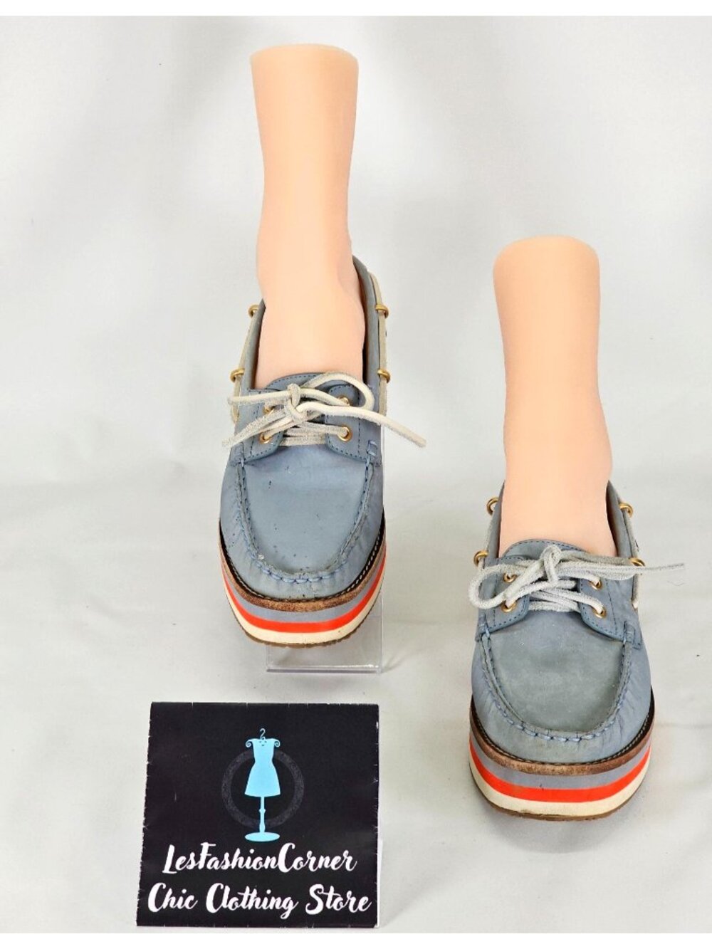 Tory Burch Women's Blue Nubuck Leather Joey Platform Boat Shoes Size 8 241 - Picture 2 of 16